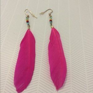 Pink feather earrings
